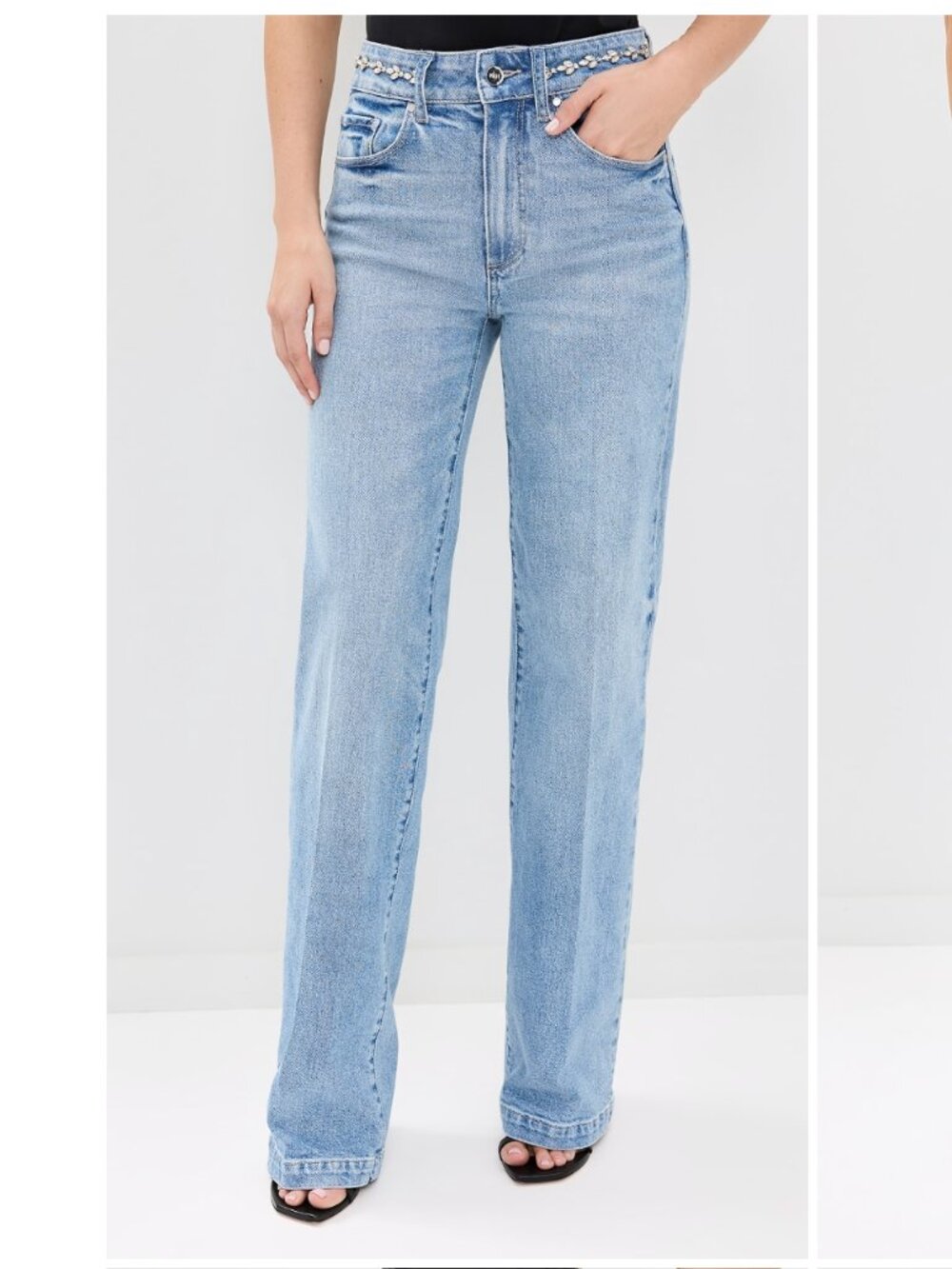 Paige, Sasha Wide Leg Jeans, Color Sonali Embellished, Size 26